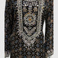 Black Pure Muslin Ajrak Print One Piece Dress with Heavy Mirror Work