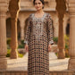 Light Beige Muslin Ajrak Print Long Dress for Women | Elegant Ethnic Fashion