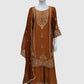 Rust Pure Chinnon Party Wear Short Suit with Mirror Embroidery