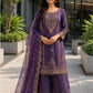 Light Purple Pure Chinnon Designer Short Suit with Mirror Work