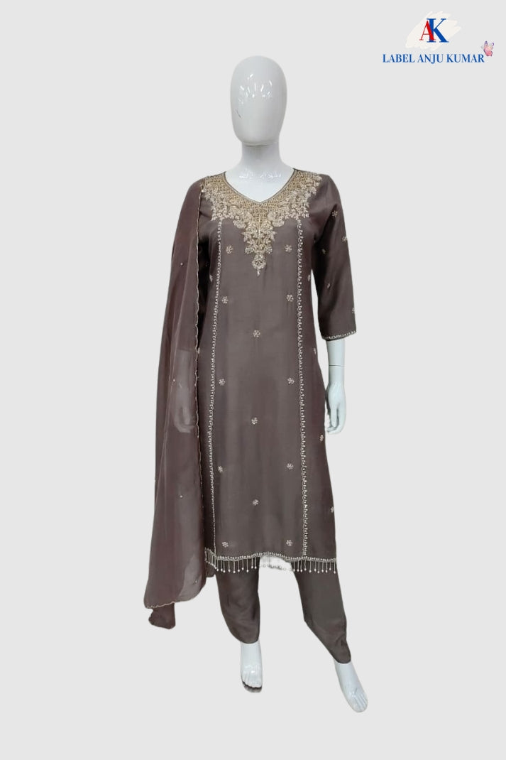 Mouse Premium Silk Hand Embroidered Straight Suit Set
