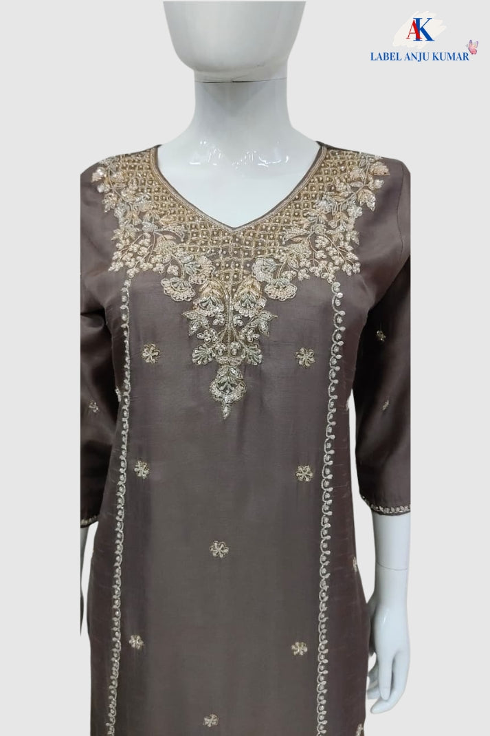 Mouse Premium Silk Hand Embroidered Straight Suit Set