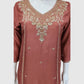 Light Rust Premium Silk Straight Suit with Pure Hand Embroidery & Organza Dupatta