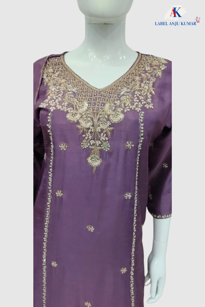 Light Purple Premium Silk Straight Suit with Organza Dupatta