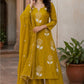 Yellow Pure Mal Chanderi A-Line Suit with Thread & Dori Work