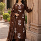 Dark Brown Pure Mal Chanderi A-Line Suit with Coordinated Dupatta