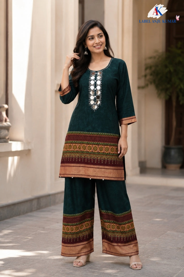 Bottle Green Premium Modal Rayon Digital Printed Designer Co-ord Set