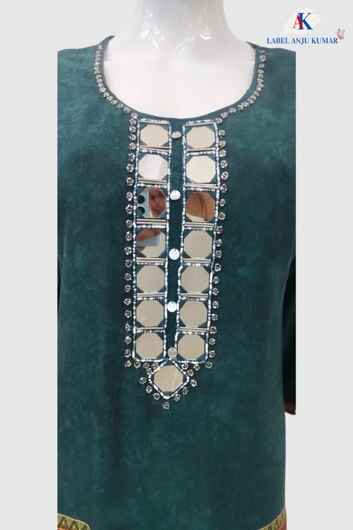 Bottle Green Premium Modal Rayon Digital Printed Designer Co-ord Set