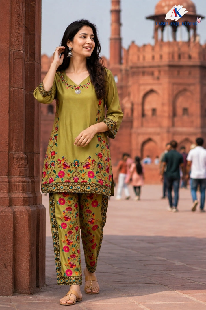 Green Premium Pure Crepe Digital Printed Semi-Formal Co-ord Set