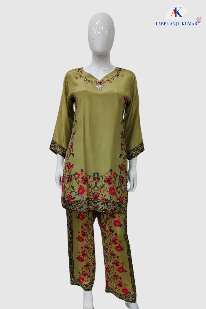 Green Premium Pure Crepe Digital Printed Semi-Formal Co-ord Set