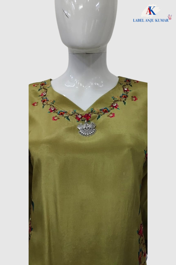 Green Premium Pure Crepe Digital Printed Semi-Formal Co-ord Set