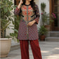 Rust Premium Pure Crepe Digital Printed Semi-Formal Co-ord Set with Embroidered Neck Yoke