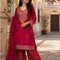 Magenta Pink Premium Soft Tissue Formal Suit with Heavy Mirror Work