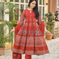 Red Pure Cotton Festive Anarkali Suit with Hand Block Detailing