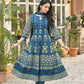 Blue Pure Cotton Hand Block Anarkali Suit with Malmal Cotton Dupatta