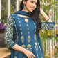 Blue Pure Cotton Hand Block Anarkali Suit with Malmal Cotton Dupatta