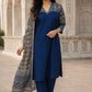 Blue Pure Muslin A-Line Suit with Digital Printed Dupatta