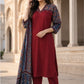 Maroon Pure Muslin A-Line Suit with Digital Print & Dupatta