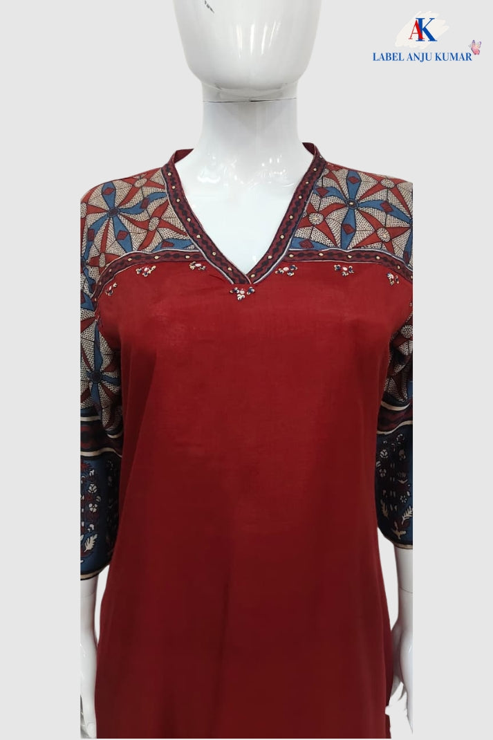 Maroon Pure Muslin A-Line Suit with Digital Print & Dupatta