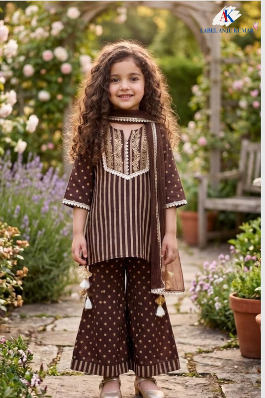 Brown Pure Cotton Ethnic Set for Girls | Newborn to 7 Years