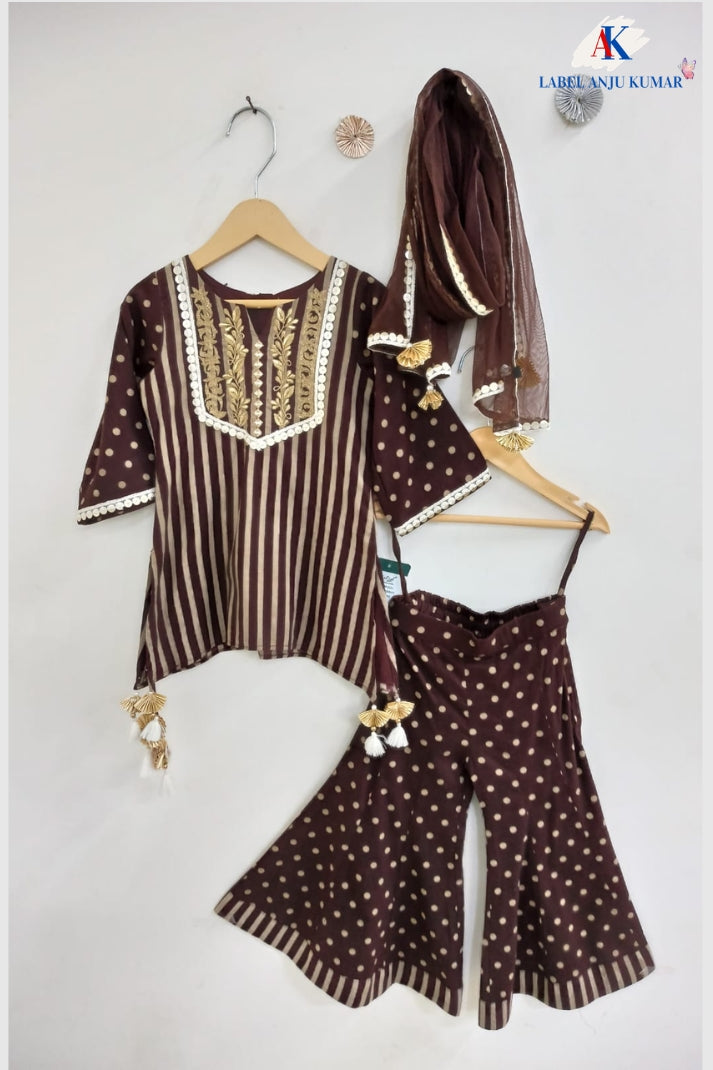 Brown Pure Cotton Ethnic Set for Girls | Newborn to 7 Years