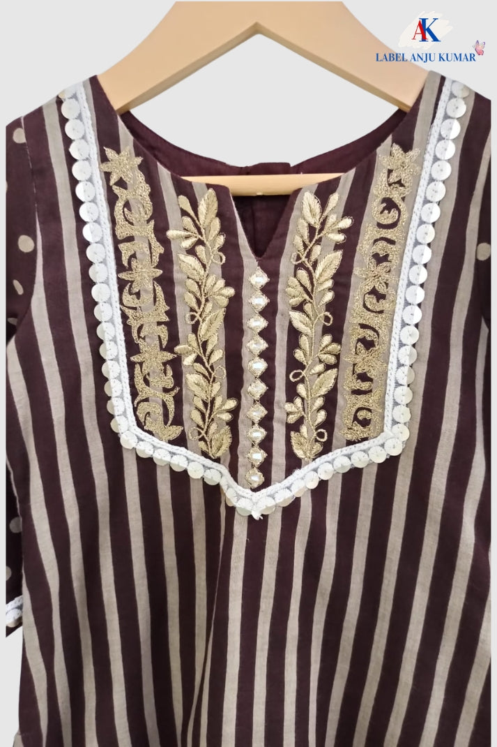 Brown Pure Cotton Ethnic Set for Girls | Newborn to 7 Years
