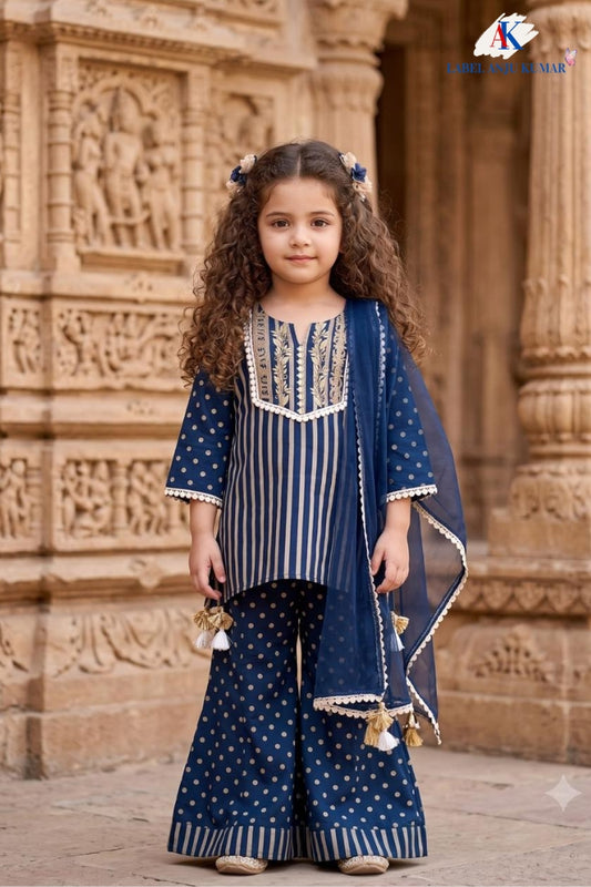 Navy Pure Cotton Ethnic Set for Girls | Newborn to 7 Years