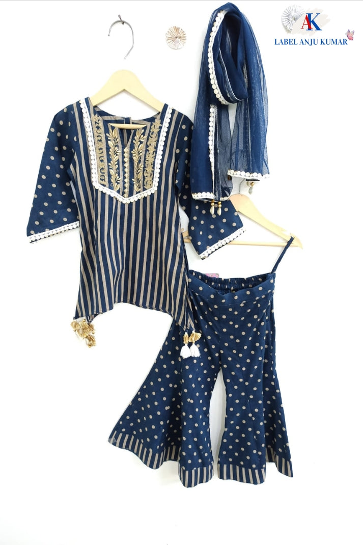 Navy Pure Cotton Ethnic Set for Girls | Newborn to 7 Years