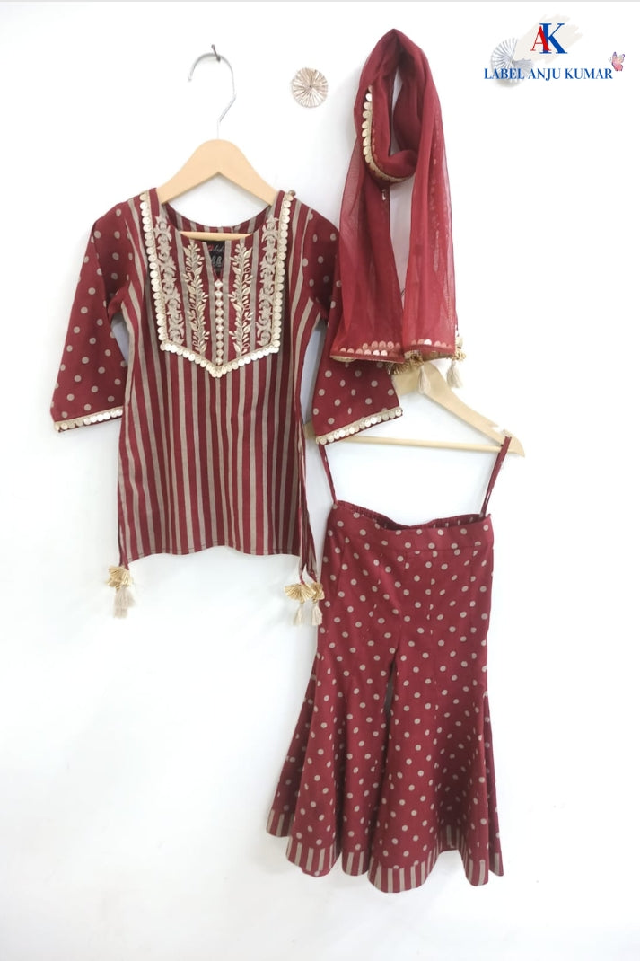 Mehroon Pure Cotton Ethnic Set for Girls | Newborn to 7 Years