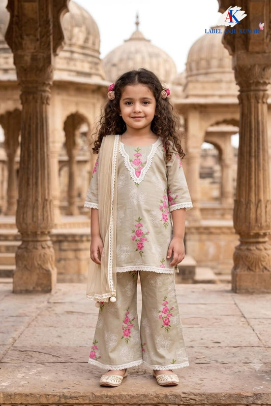 Beige Pure Cotton Ethnic Set for Girls | Newborn to 7 Years