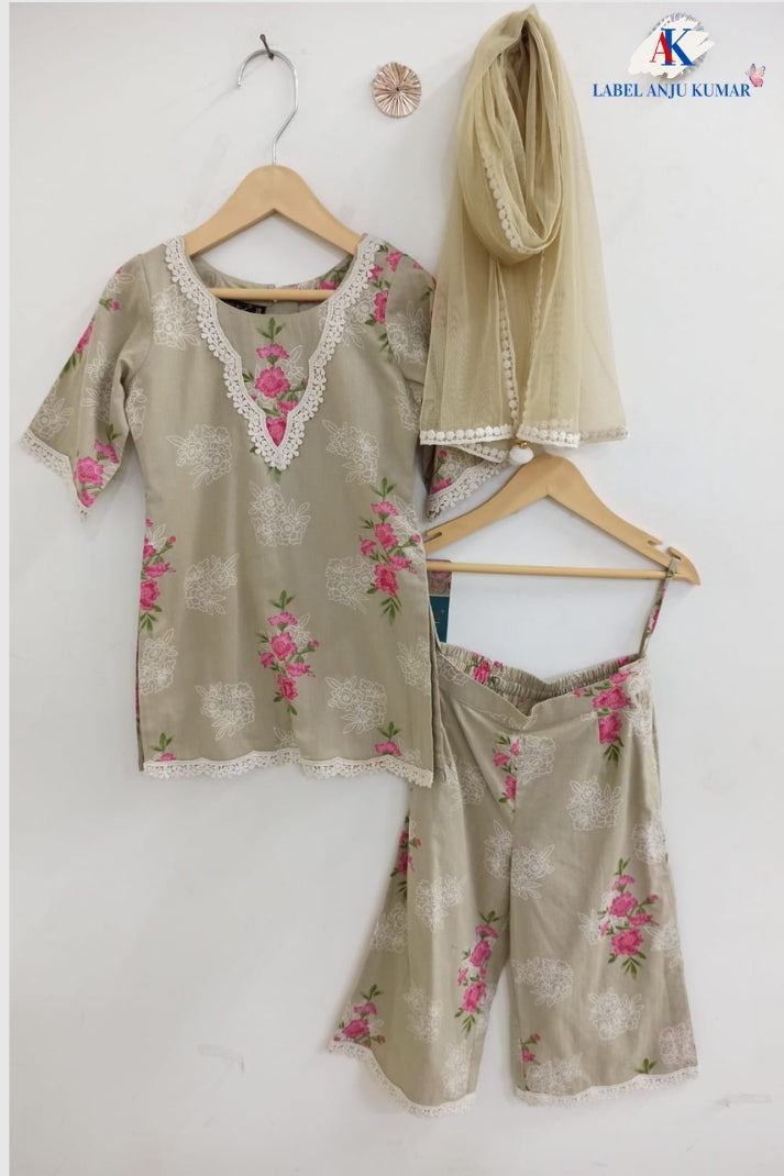 Beige Pure Cotton Ethnic Set for Girls | Newborn to 7 Years