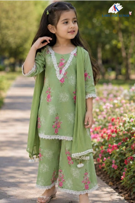 Green Pure Cotton Ethnic Set for Girls | Newborn to 7 Years