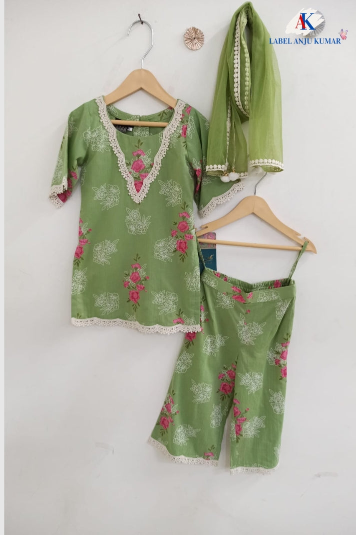 Green Pure Cotton Ethnic Set for Girls | Newborn to 7 Years