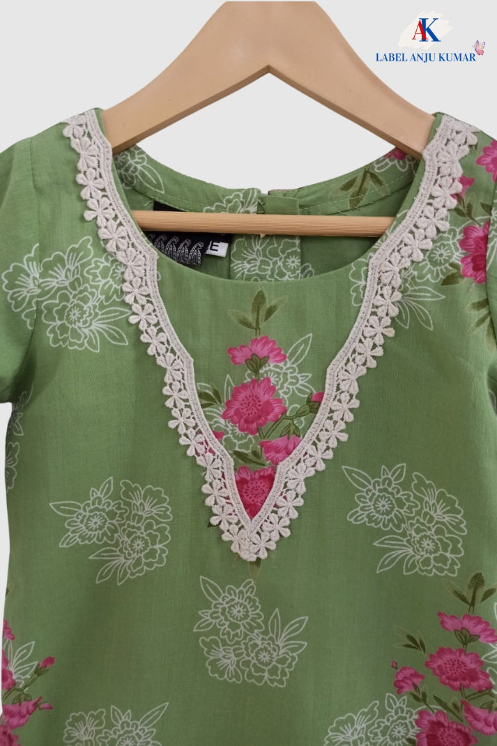 Green Pure Cotton Ethnic Set for Girls | Newborn to 7 Years