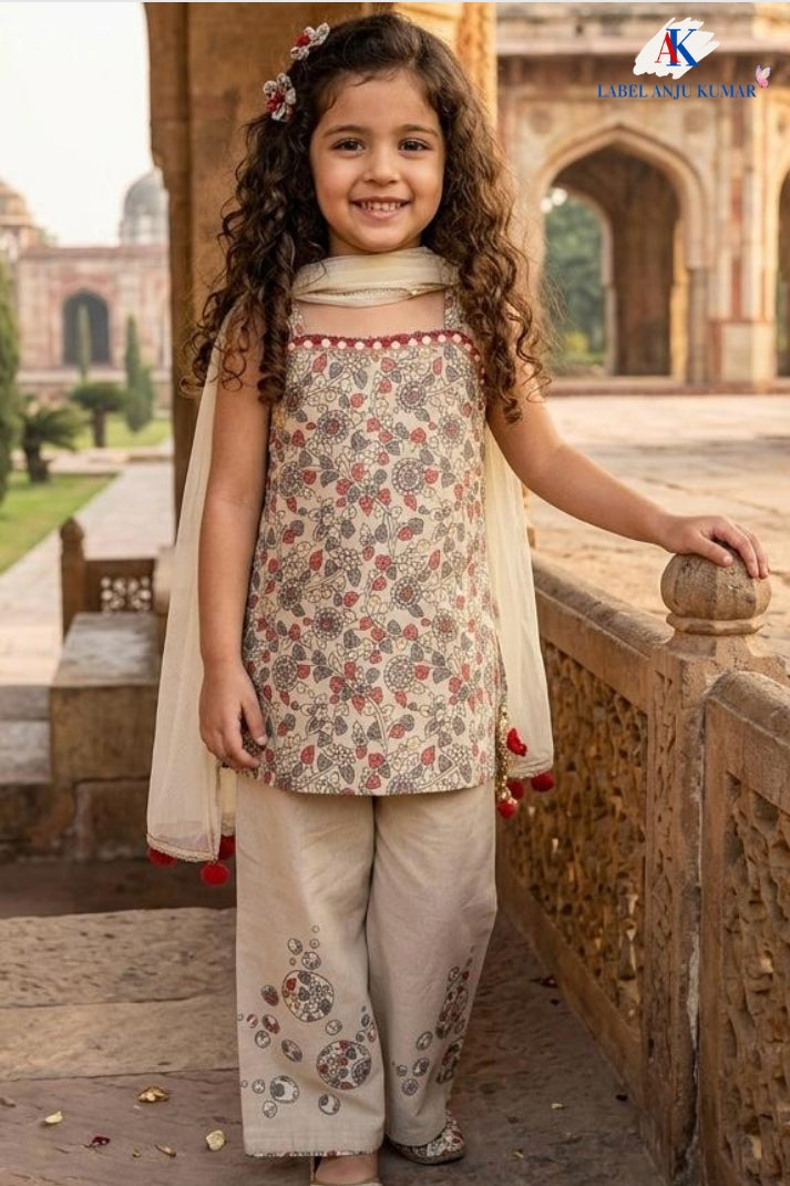 Cream Pure Cotton Ethnic Set for Girls | Newborn to 7 Years
