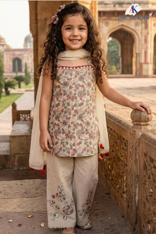 Cream Pure Cotton Ethnic Set for Girls | Newborn to 7 Years