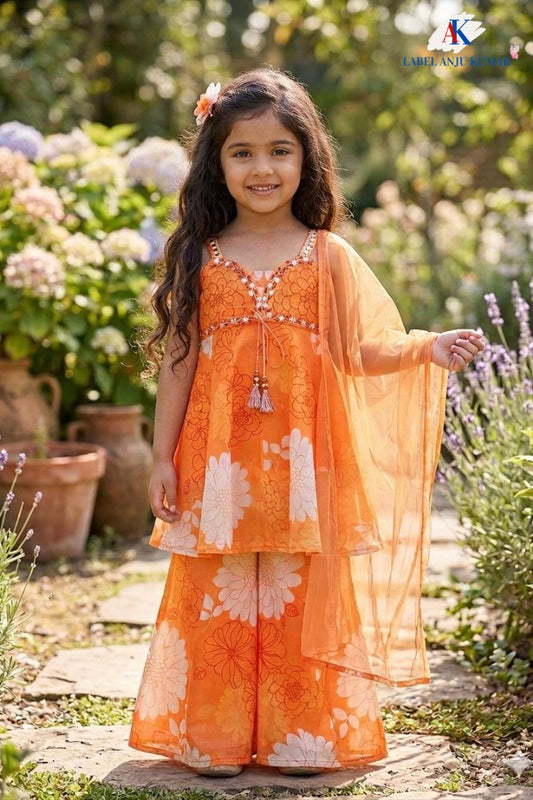 Orange Pure Cotton Ethnic Set for Girls | Newborn to 7 Years