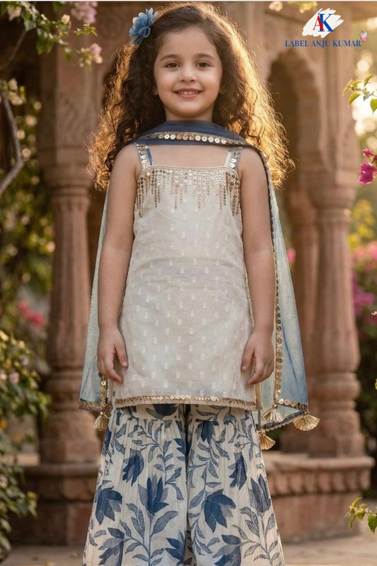 Blue Pure Cotton Ethnic Set for Girls | Newborn to 7 Years