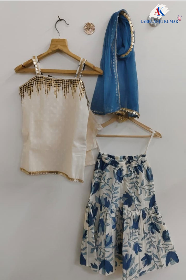 Blue Pure Cotton Ethnic Set for Girls | Newborn to 7 Years