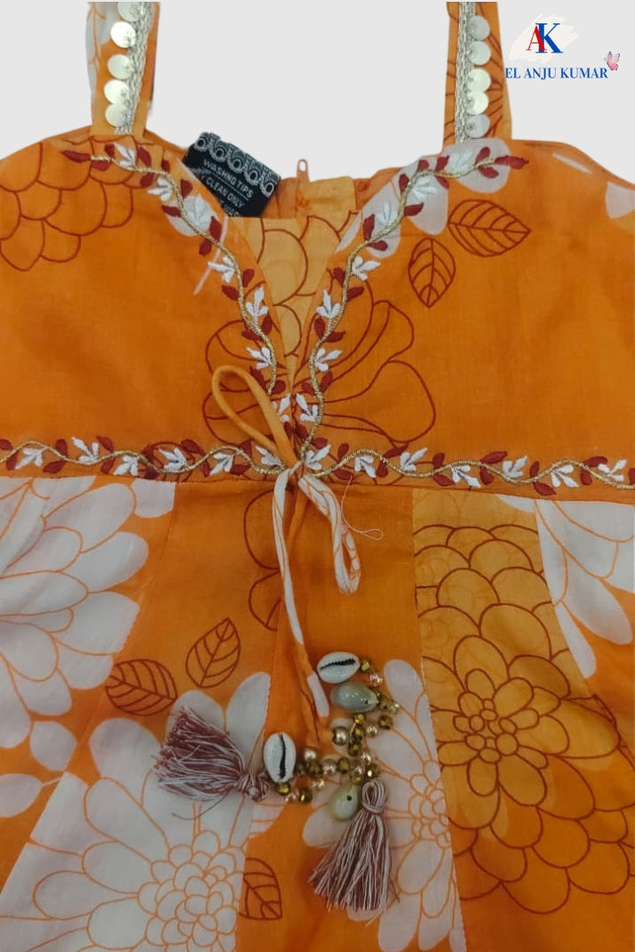 Orange Pure Cotton Ethnic Set for Girls | Newborn to 7 Years