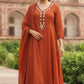 Rust Mal Chanderi Full Ghera Anarkali Suit with Mirror Work & Dupatta
