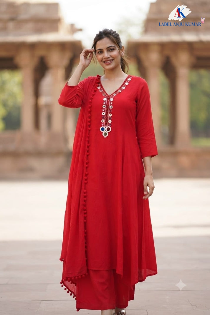 Magenta Mal Chanderi Full Ghera Anarkali Suit with Mirror Work