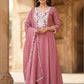 Pink Premium Mal Chanderi Full Ghera Anarkali Suit with Mirror & Patch Work
