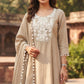 Beige Premium Mal Chanderi Full Ghera Anarkali Suit with Mirror Work