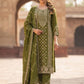 Green Pure Cotton Chikankari & Mirror Work Straight Suit Dupatta Set
