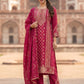 Magenta Pure Cotton Chikankari & Mirror Work Straight Suit Dupatta Set