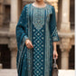 Sky Blue Pure Cotton Chikankari Mirror Work Straight Suit Set
