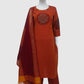 Orange Pure Handloom Cotton Straight Suit with Handblock Work & Dupatta