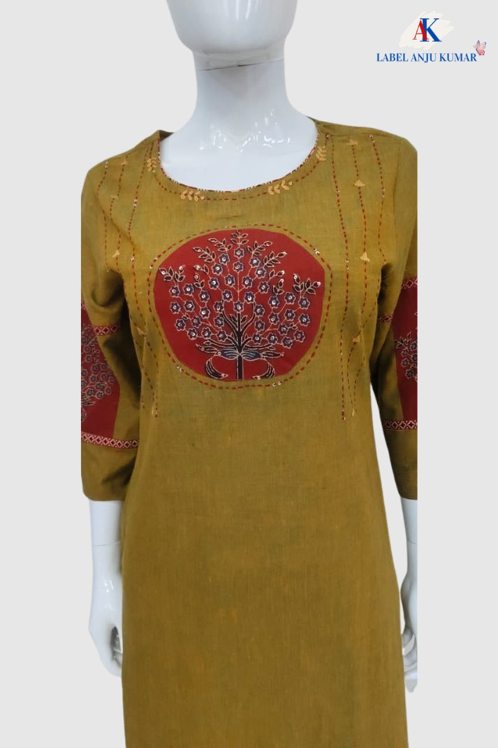 Green Pure Handloom Cotton Straight Suit with Handblock Work & Dupatta