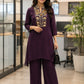 Dark Wine Premium Pure Chinon Indo-Western Co-ord Set with Handwork